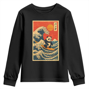 Panda Surfing Japanese Youth Sweatshirt Vintage Great Wave Off Kanagawa Anime Kawaii TS10 Black Print Your Wear
