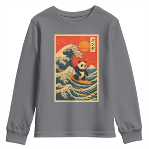 Panda Surfing Japanese Youth Sweatshirt Vintage Great Wave Off Kanagawa Anime Kawaii TS10 Charcoal Print Your Wear