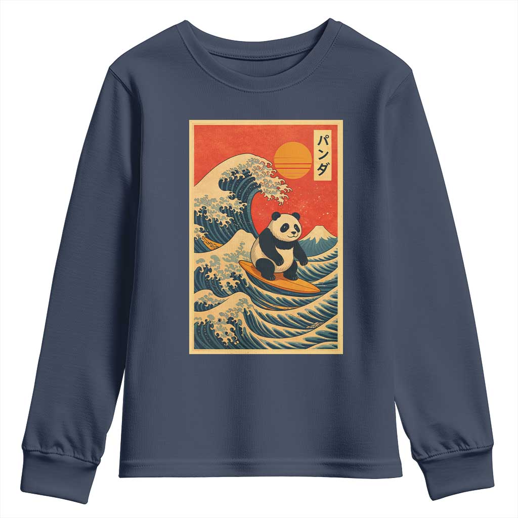 Panda Surfing Japanese Youth Sweatshirt Vintage Great Wave Off Kanagawa Anime Kawaii TS10 Navy Print Your Wear