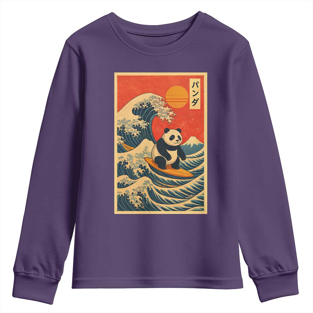 Panda Surfing Japanese Youth Sweatshirt Vintage Great Wave Off Kanagawa Anime Kawaii TS10 Purple Print Your Wear