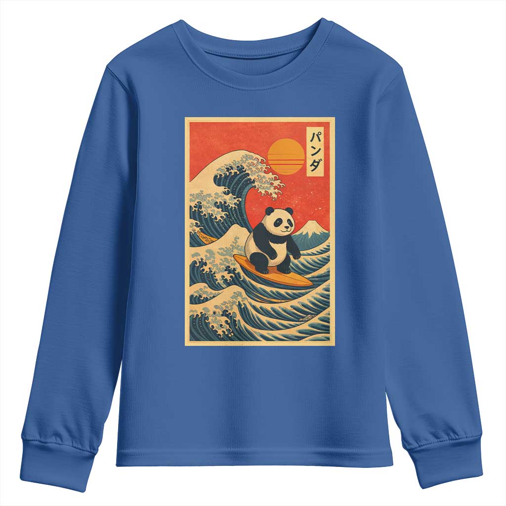 Panda Surfing Japanese Youth Sweatshirt Vintage Great Wave Off Kanagawa Anime Kawaii TS10 Royal Blue Print Your Wear