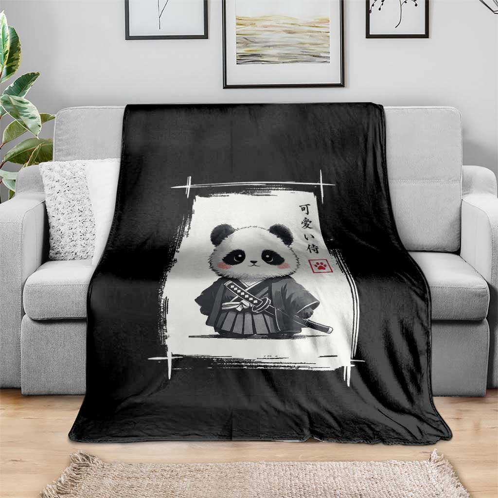 Kawaii Anime Samurai Panda Throw Blanket Vintage Sumi-e Japanese Art Funny Panda Lovers TS10 Print Your Wear