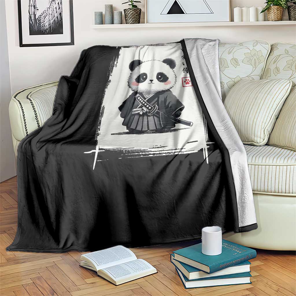 Kawaii Anime Samurai Panda Throw Blanket Vintage Sumi-e Japanese Art Funny Panda Lovers TS10 Print Your Wear