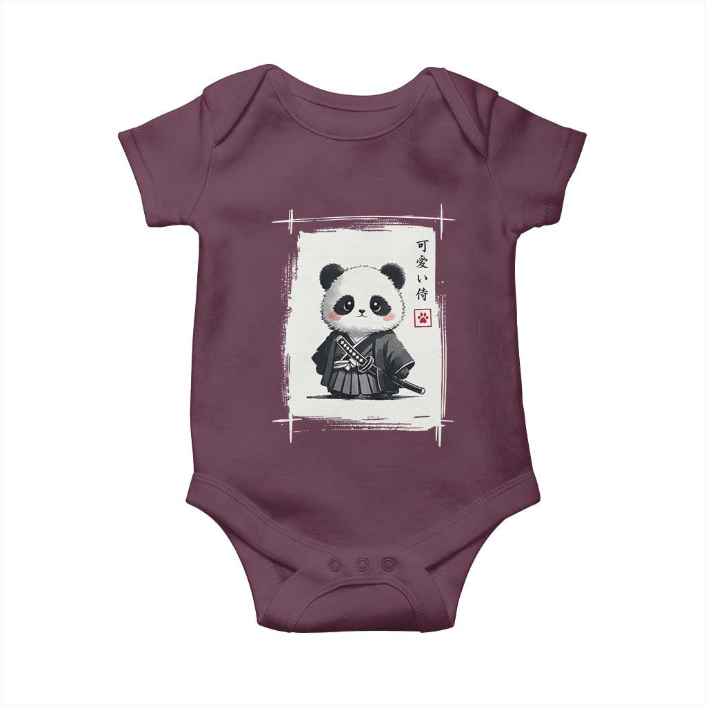 Kawaii Anime Samurai Panda Baby Onesie Vintage Sumi-e Japanese Art Funny Panda Lovers TS10 Maroon Print Your Wear