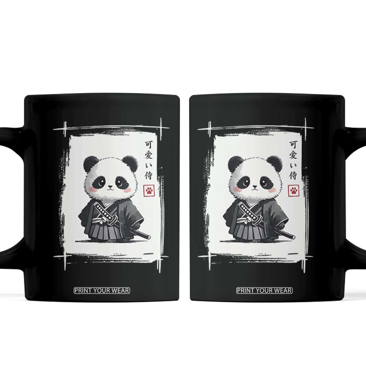 Kawaii Anime Samurai Panda Coffee Mug Vintage Sumi-e Japanese Art Funny Panda Lovers TS10 Black Print Your Wear