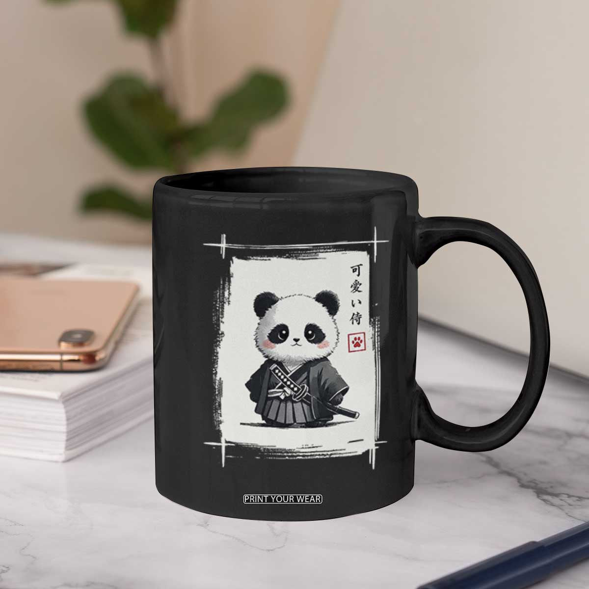 Kawaii Anime Samurai Panda Coffee Mug Vintage Sumi-e Japanese Art Funny Panda Lovers TS10 Print Your Wear