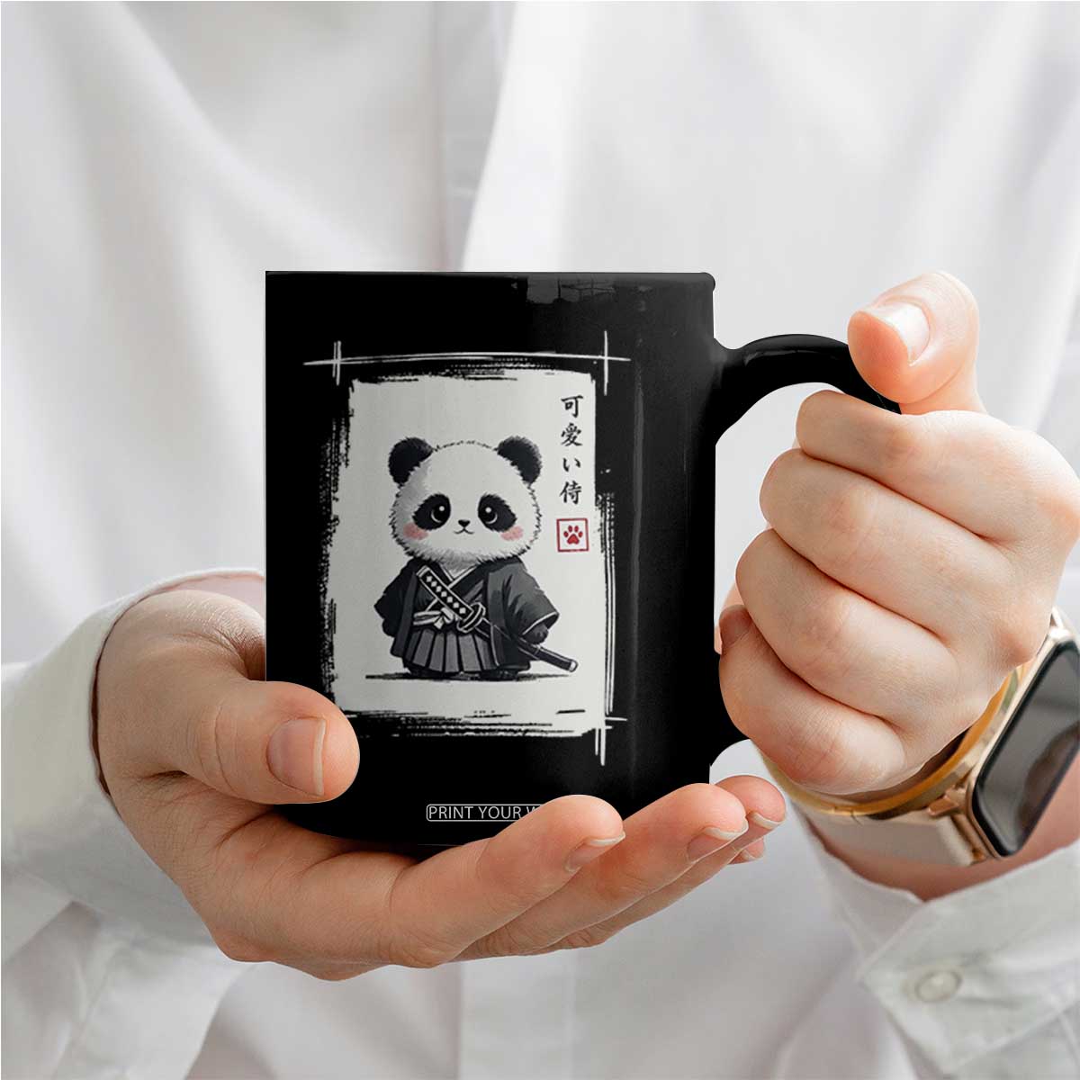 Kawaii Anime Samurai Panda Coffee Mug Vintage Sumi-e Japanese Art Funny Panda Lovers TS10 Print Your Wear
