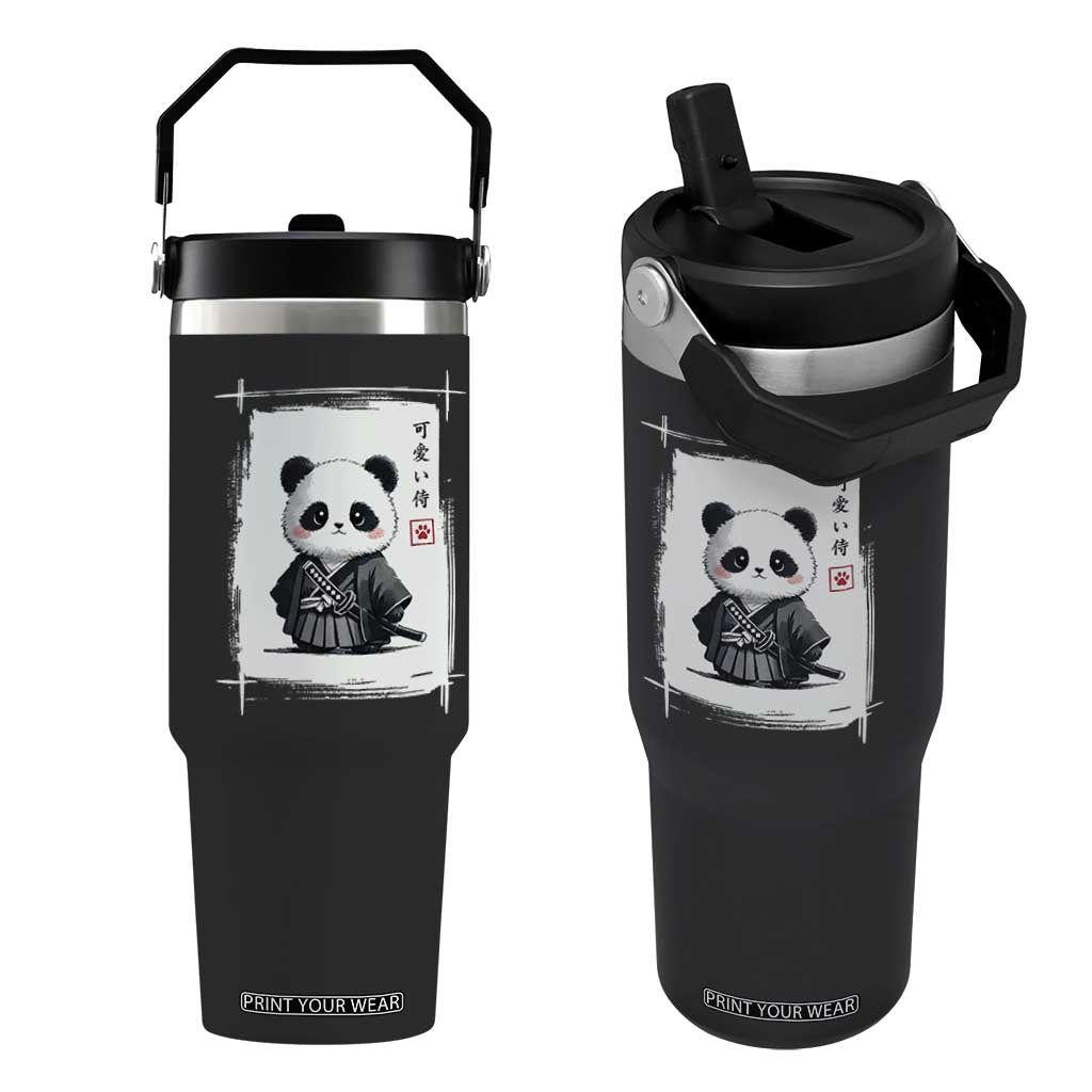 Kawaii Anime Samurai Panda Flip Straw Tumbler Vintage Sumi-e Japanese Art Funny Panda Lovers TS10 One Size: 30 oz Black Print Your Wear
