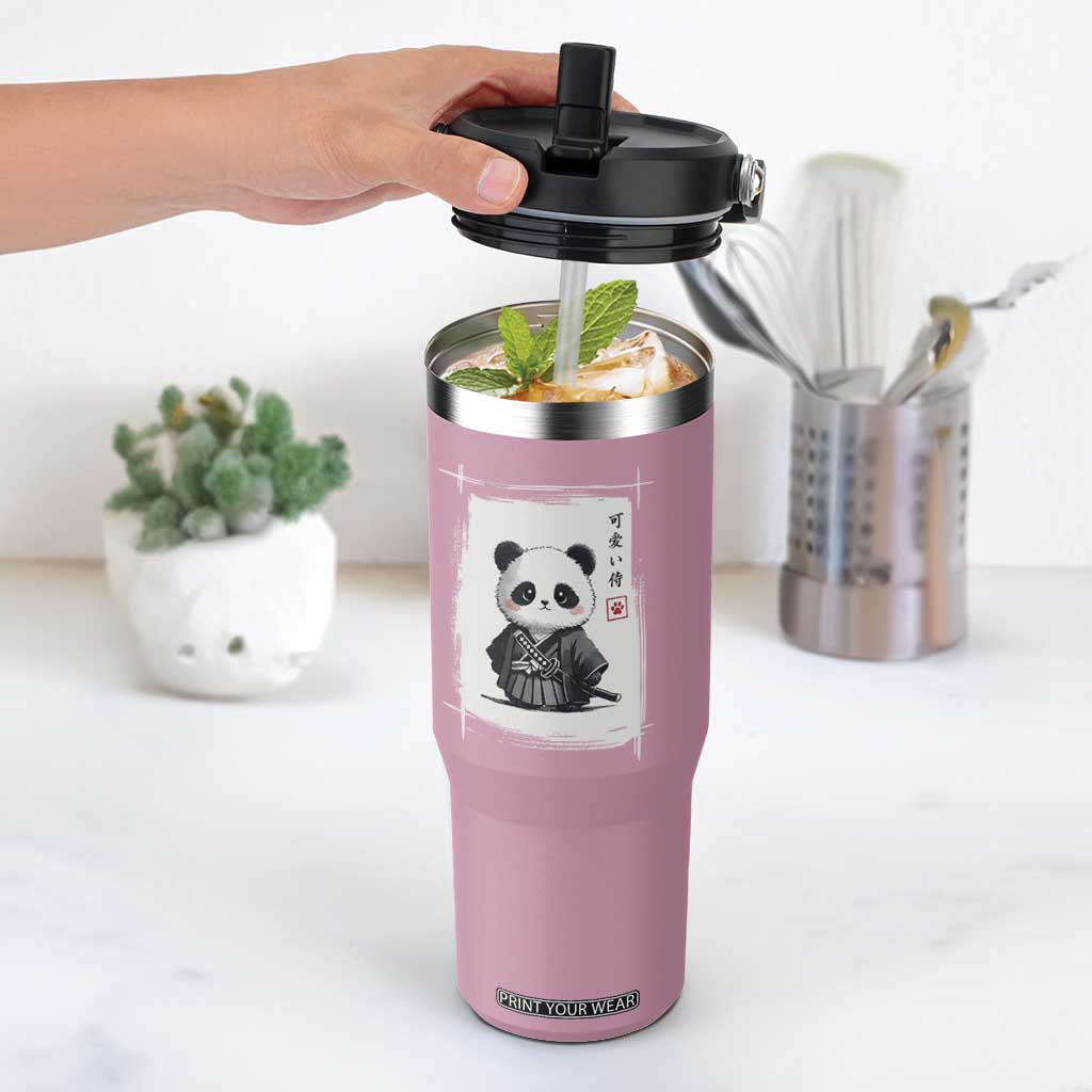 Kawaii Anime Samurai Panda Flip Straw Tumbler Vintage Sumi-e Japanese Art Funny Panda Lovers TS10 One Size: 30 oz Light Pink Print Your Wear