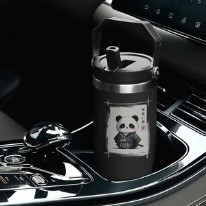 Kawaii Anime Samurai Panda Flip Straw Tumbler Vintage Sumi-e Japanese Art Funny Panda Lovers TS10 Print Your Wear