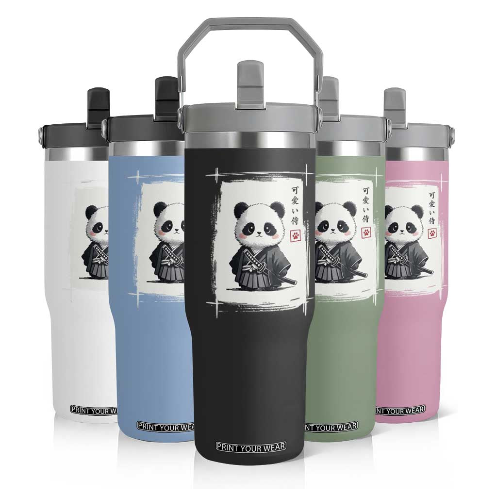 Kawaii Anime Samurai Panda Flip Straw Tumbler Vintage Sumi-e Japanese Art Funny Panda Lovers TS10 Print Your Wear