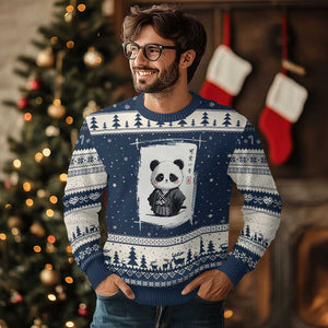 Kawaii Anime Samurai Panda Ugly Christmas Sweater Vintage Sumi-e Japanese Art Funny Panda Lovers TS10 Navy Beige Print Your Wear