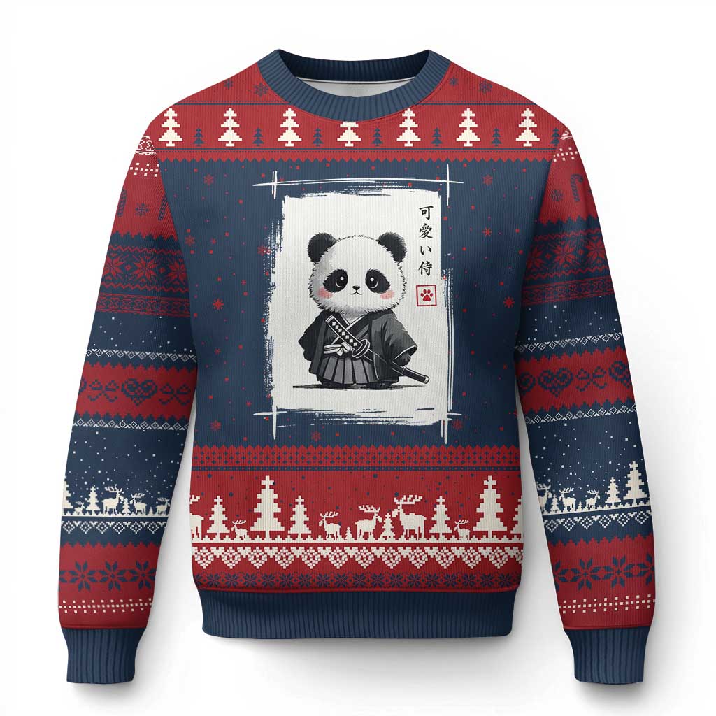 Kawaii Anime Samurai Panda Ugly Christmas Sweater Vintage Sumi-e Japanese Art Funny Panda Lovers TS10 Navy Red Print Your Wear