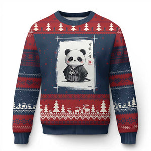 Kawaii Anime Samurai Panda Ugly Christmas Sweater Vintage Sumi-e Japanese Art Funny Panda Lovers TS10 Navy Red Print Your Wear