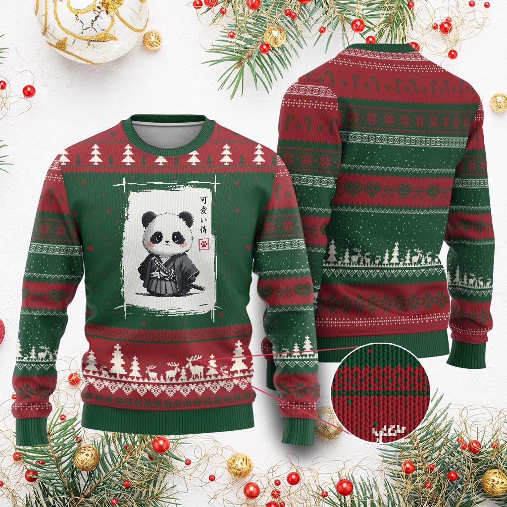 Kawaii Anime Samurai Panda Ugly Christmas Sweater Vintage Sumi-e Japanese Art Funny Panda Lovers TS10 Red Green Print Your Wear