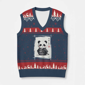 Kawaii Anime Samurai Panda V-Neck Knit Sweater Vest Vintage Sumi-e Japanese Art Funny Panda Lovers TS10 Navy Red Print Your Wear