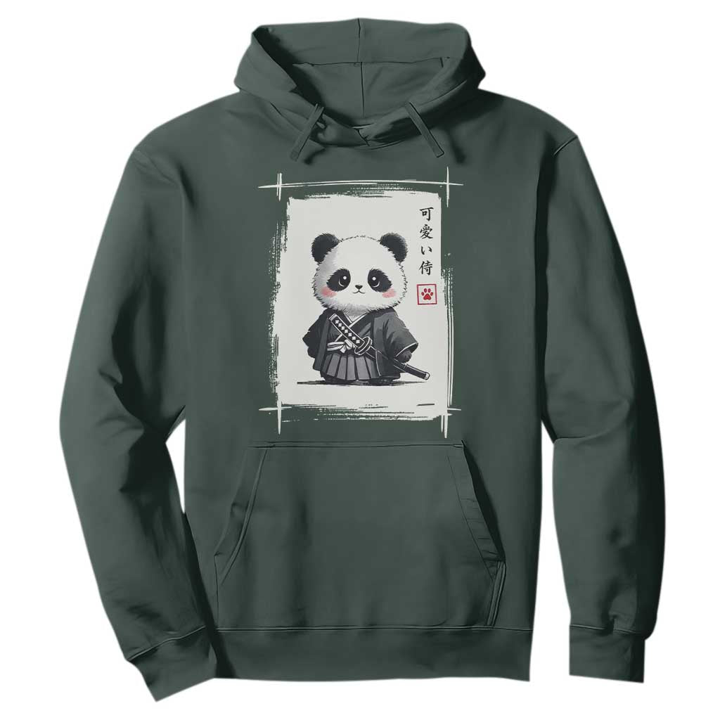 Kawaii Anime Samurai Panda Hoodie Vintage Sumi-e Japanese Art Funny Panda Lovers TS10 Dark Forest Green Print Your Wear