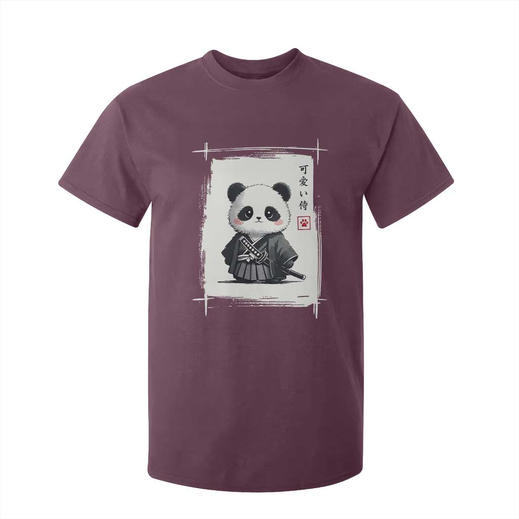Kawaii Anime Samurai Panda T Shirt For Kid Vintage Sumi-e Japanese Art Funny Panda Lovers TS10 Maroon Print Your Wear