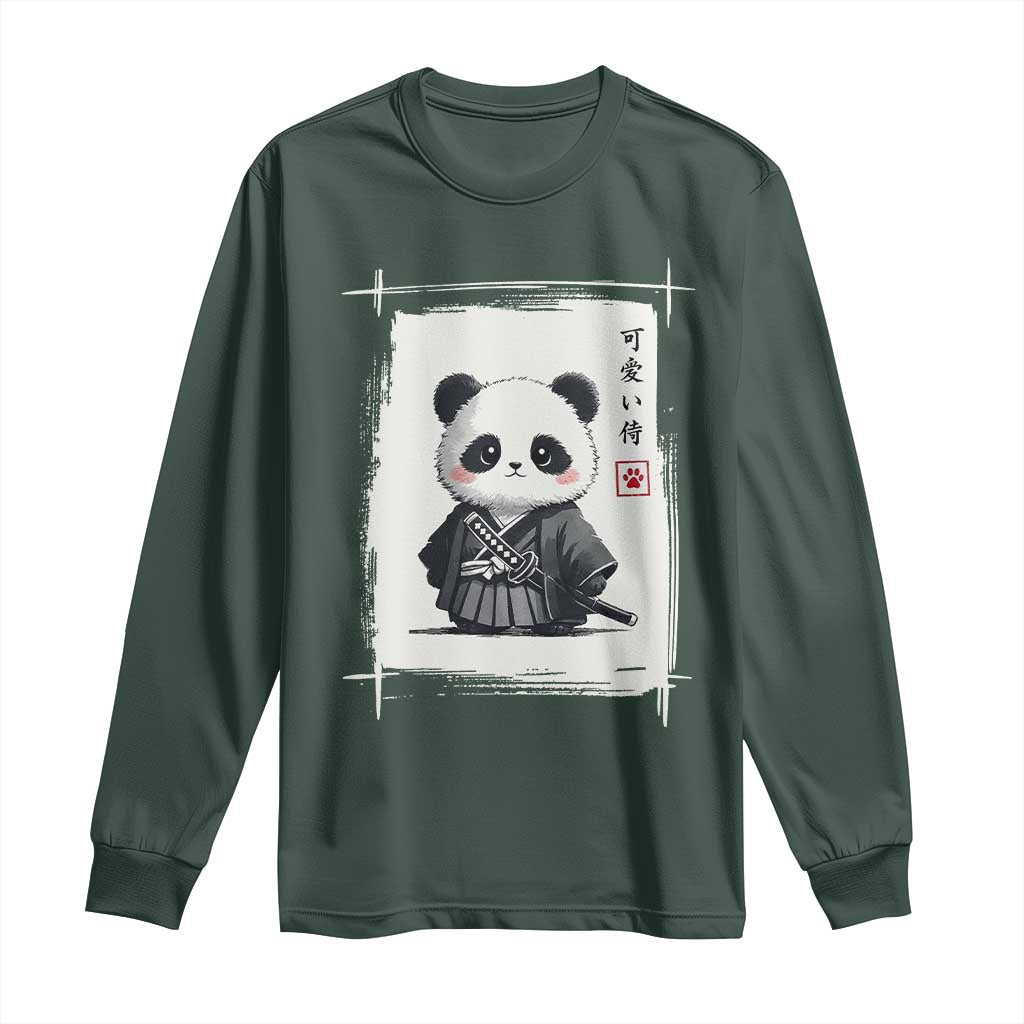 Kawaii Anime Samurai Panda Long Sleeve Shirt Vintage Sumi-e Japanese Art Funny Panda Lovers TS10 Dark Forest Green Print Your Wear