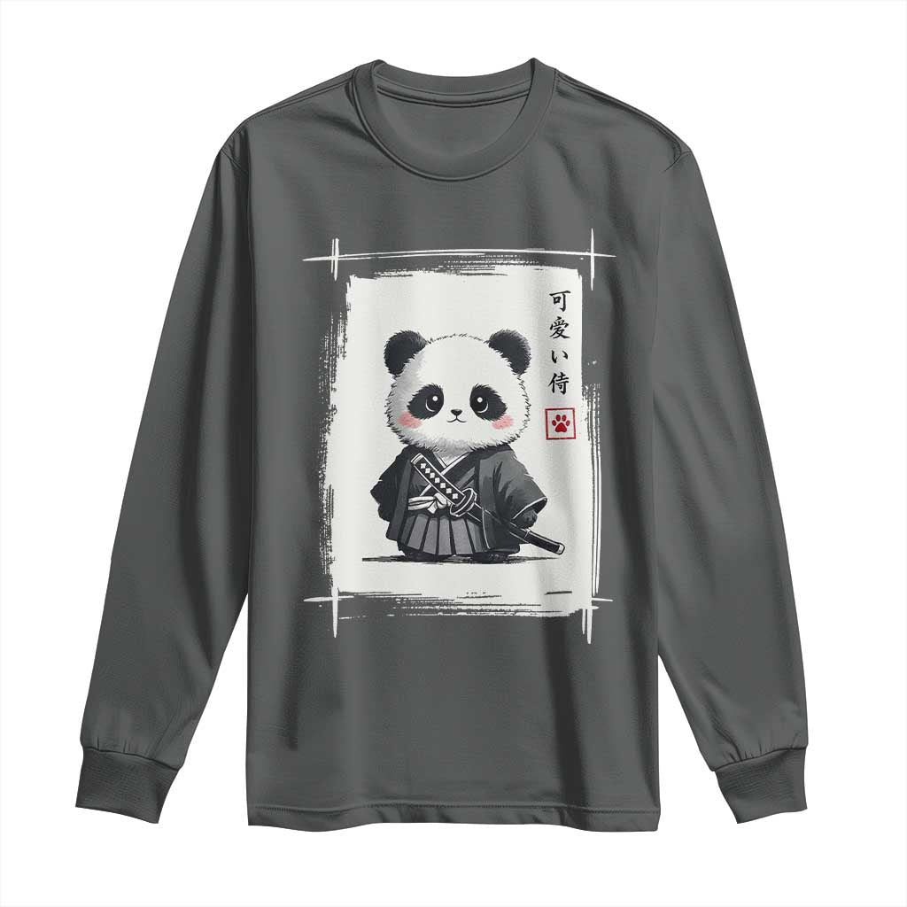 Kawaii Anime Samurai Panda Long Sleeve Shirt Vintage Sumi-e Japanese Art Funny Panda Lovers TS10 Dark Heather Print Your Wear
