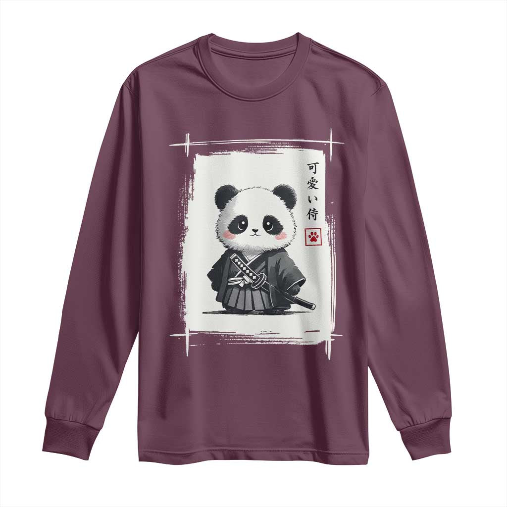 Kawaii Anime Samurai Panda Long Sleeve Shirt Vintage Sumi-e Japanese Art Funny Panda Lovers TS10 Maroon Print Your Wear