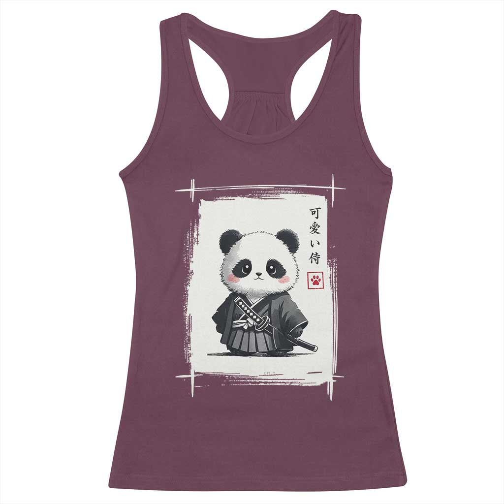 Kawaii Anime Samurai Panda Racerback Tank Top Vintage Sumi-e Japanese Art Funny Panda Lovers TS10 Maroon Print Your Wear