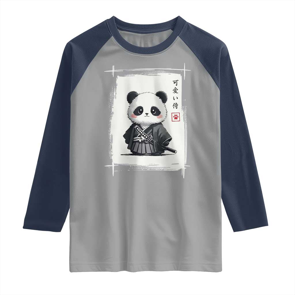 Kawaii Anime Samurai Panda Raglan Shirt Vintage Sumi-e Japanese Art Funny Panda Lovers TS10 Sport Gray Navy Print Your Wear