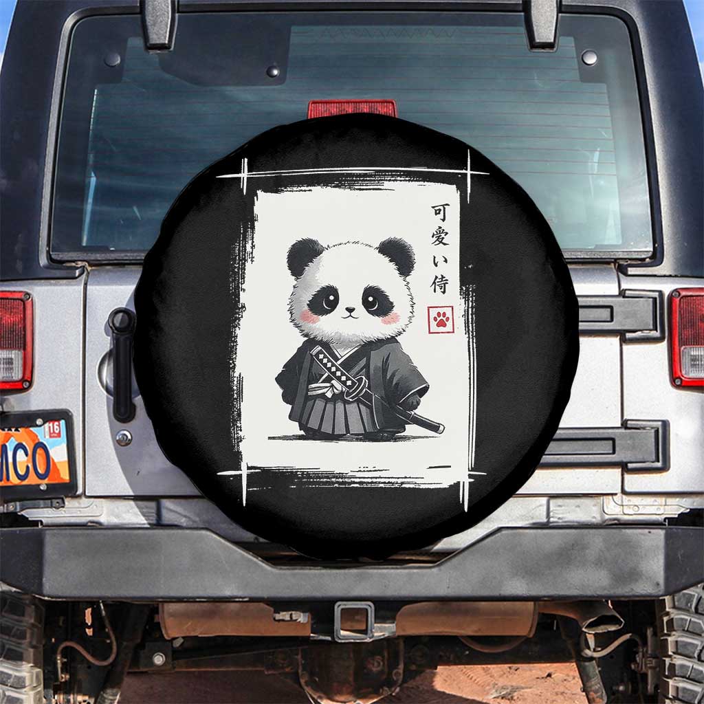 Kawaii Anime Samurai Panda Spare Tire Cover Vintage Sumi-e Japanese Art Funny Panda Lovers TS10 No hole Black Print Your Wear