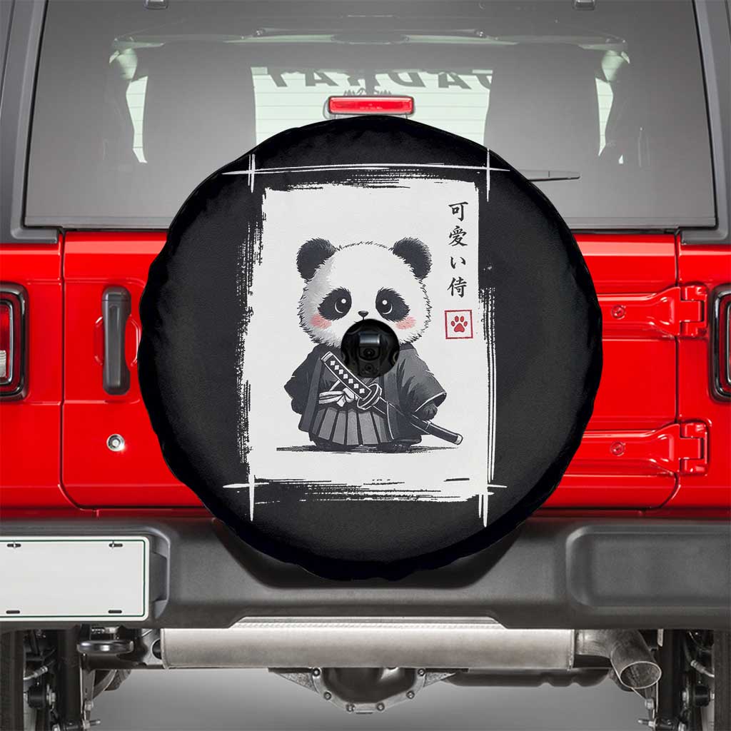 Kawaii Anime Samurai Panda Spare Tire Cover Vintage Sumi-e Japanese Art Funny Panda Lovers TS10 Black Print Your Wear