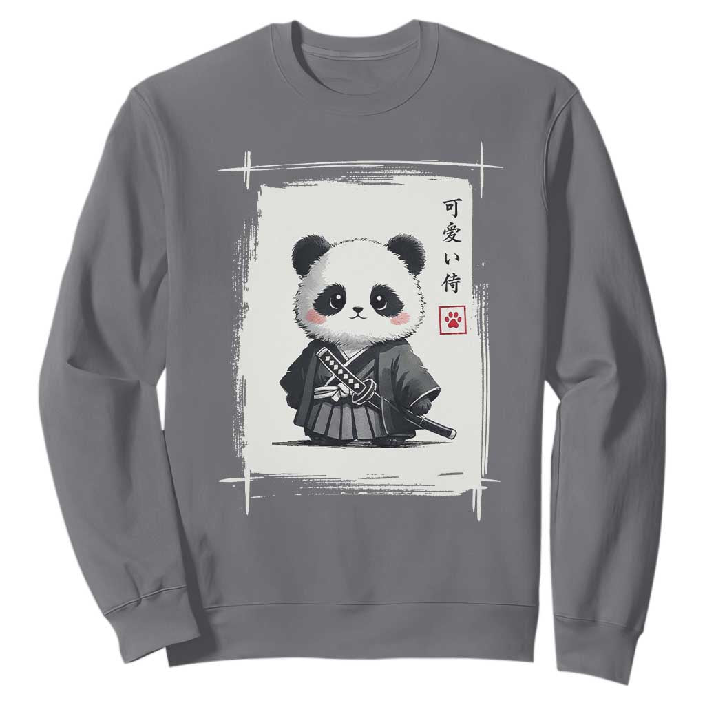 Kawaii Anime Samurai Panda Sweatshirt Vintage Sumi-e Japanese Art Funny Panda Lovers TS10 Charcoal Print Your Wear