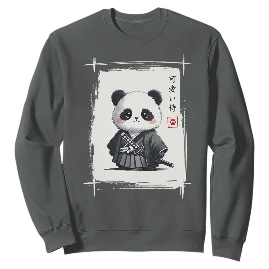 Kawaii Anime Samurai Panda Sweatshirt Vintage Sumi-e Japanese Art Funny Panda Lovers TS10 Dark Heather Print Your Wear