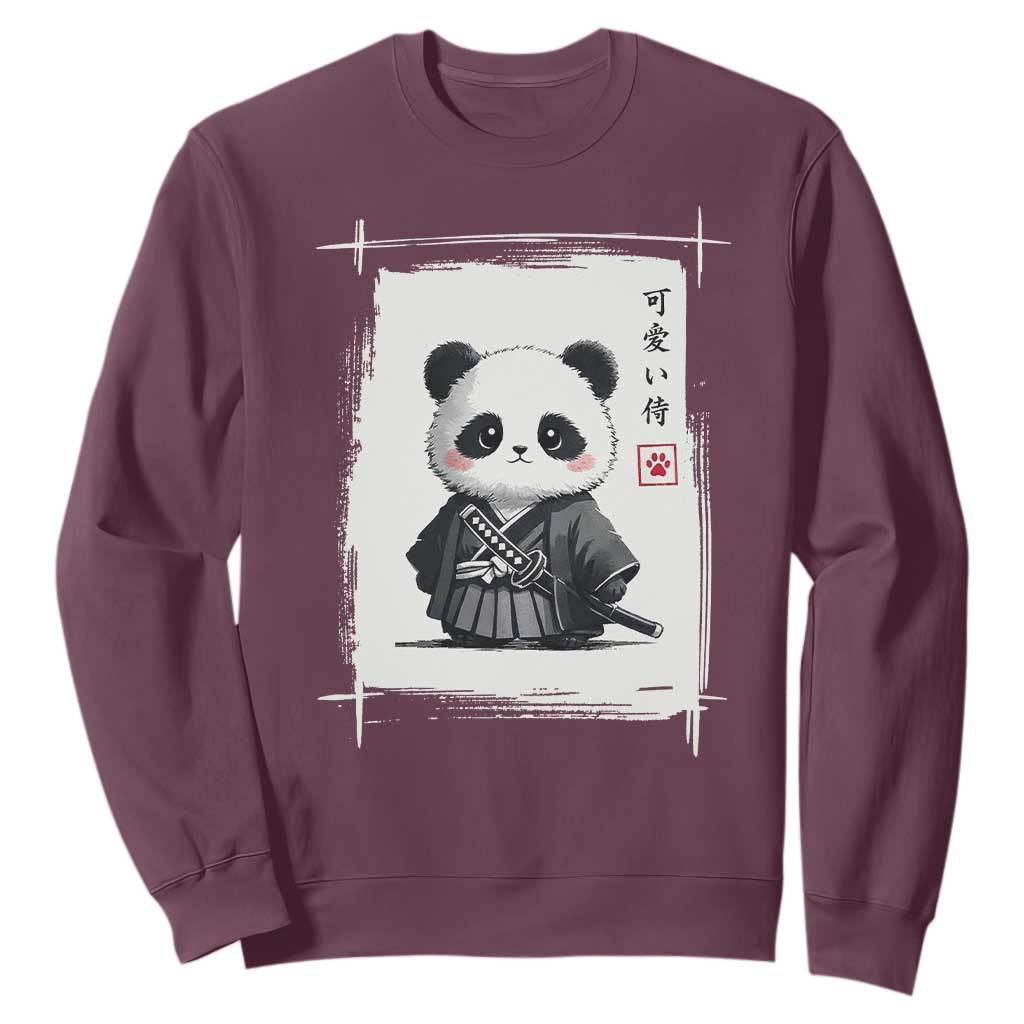 Kawaii Anime Samurai Panda Sweatshirt Vintage Sumi-e Japanese Art Funny Panda Lovers TS10 Maroon Print Your Wear