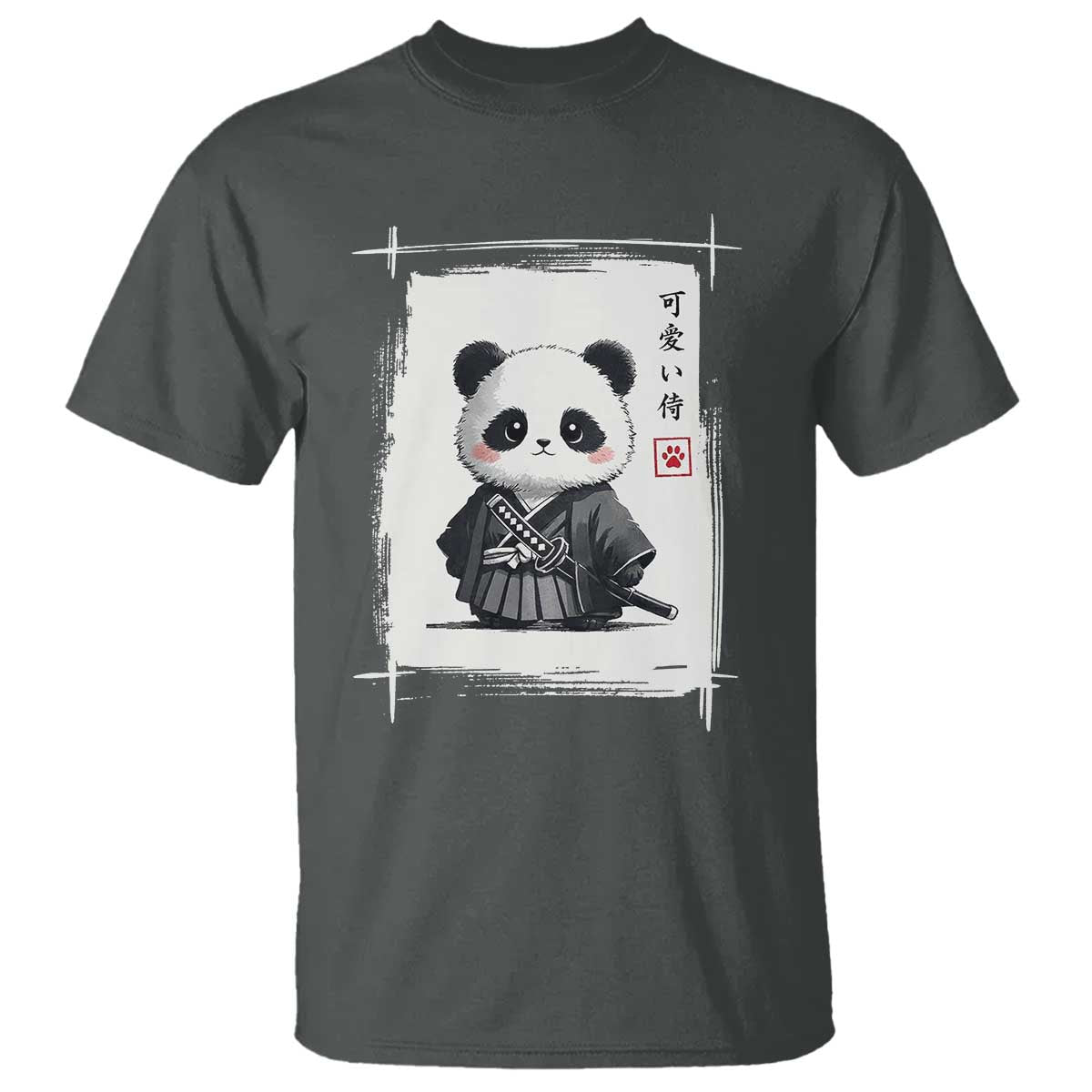 Kawaii Anime Samurai Panda T Shirt Vintage Sumi-e Japanese Art Funny Panda Lovers TS10 Dark Heather Print Your Wear
