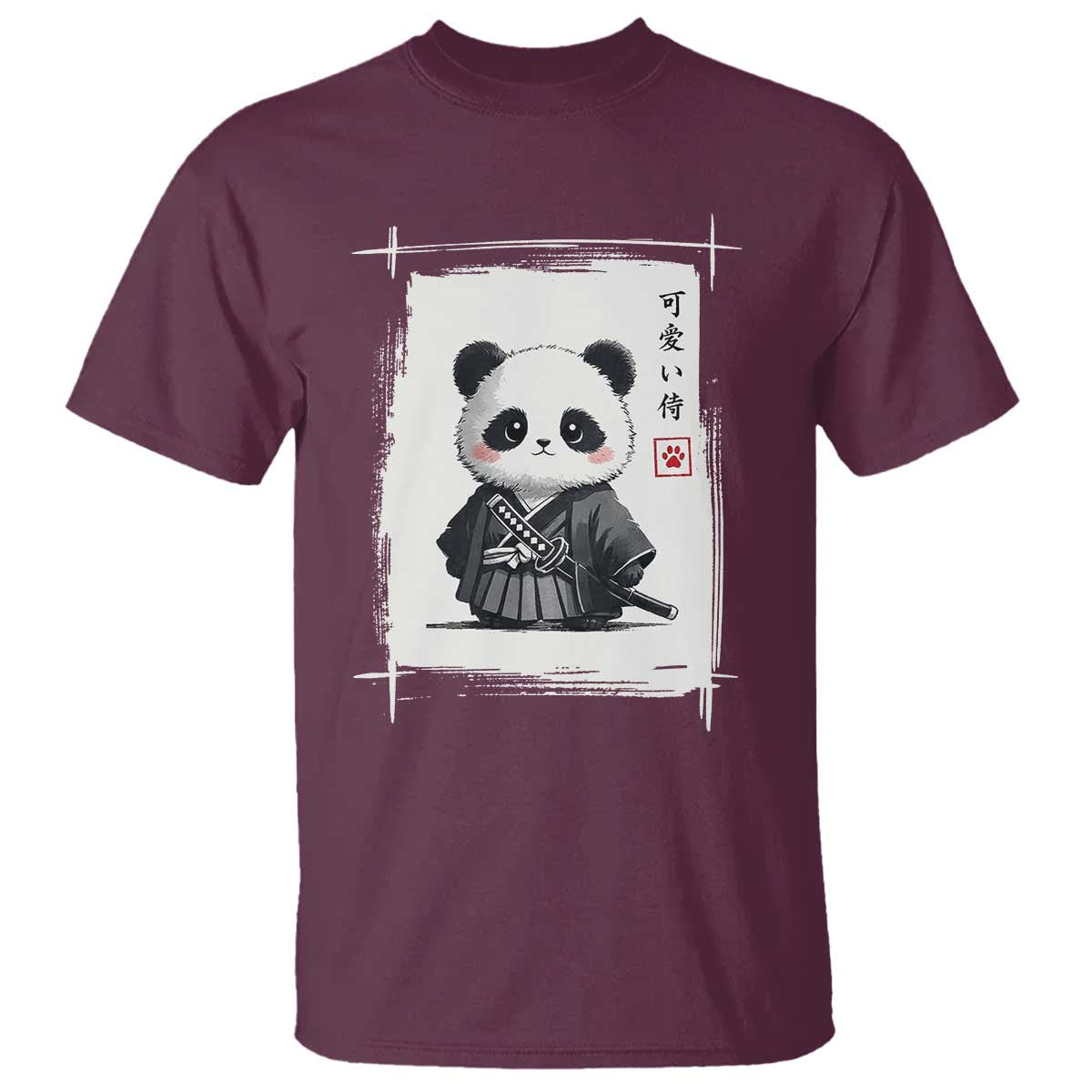 Kawaii Anime Samurai Panda T Shirt Vintage Sumi-e Japanese Art Funny Panda Lovers TS10 Maroon Print Your Wear