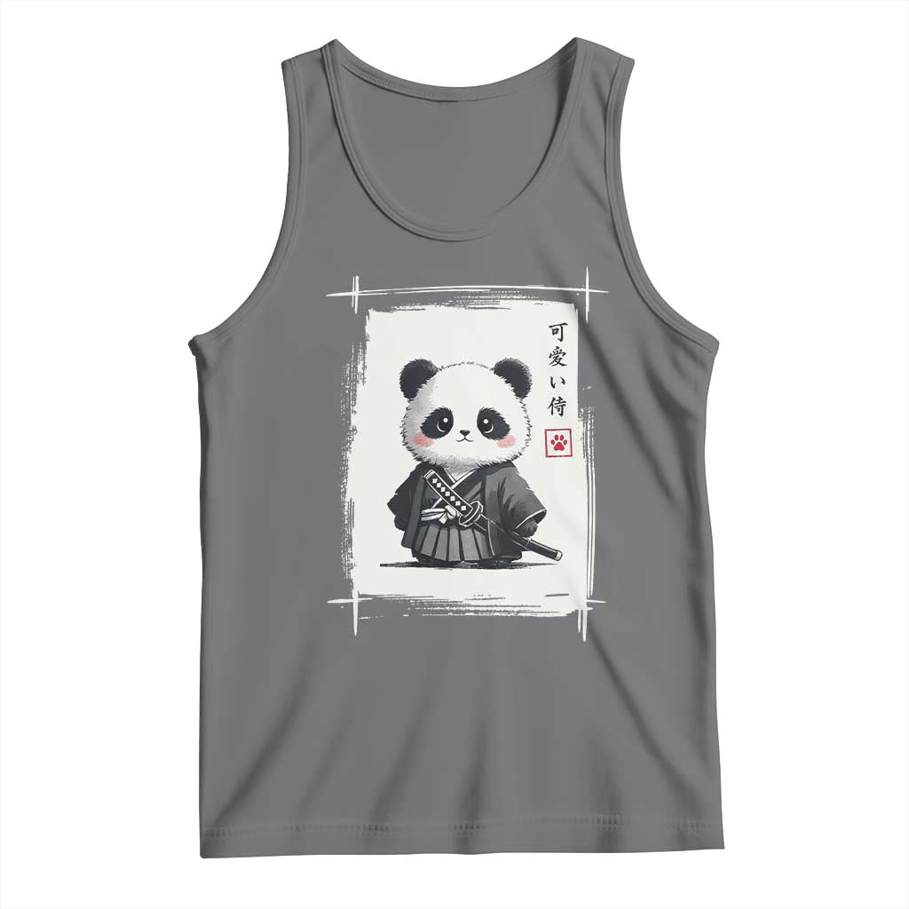Kawaii Anime Samurai Panda Tank Top Vintage Sumi-e Japanese Art Funny Panda Lovers TS10 Black Heather Print Your Wear