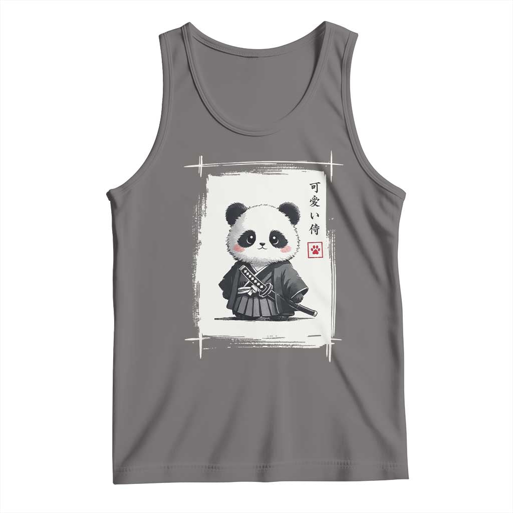Kawaii Anime Samurai Panda Tank Top Vintage Sumi-e Japanese Art Funny Panda Lovers TS10 Deep Heather Print Your Wear