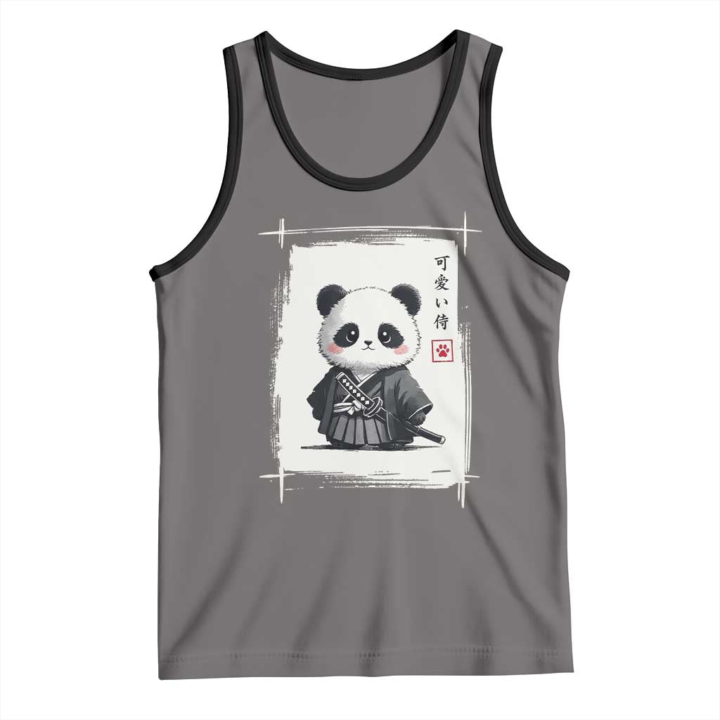 Kawaii Anime Samurai Panda Tank Top Vintage Sumi-e Japanese Art Funny Panda Lovers TS10 Deep Heather Black Print Your Wear