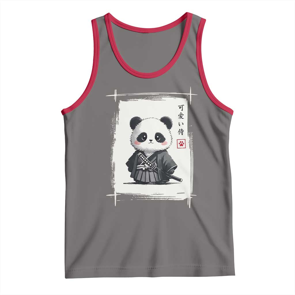 Kawaii Anime Samurai Panda Tank Top Vintage Sumi-e Japanese Art Funny Panda Lovers TS10 Deep Heather Red Print Your Wear