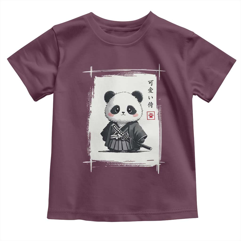Kawaii Anime Samurai Panda Toddler T Shirt Vintage Sumi-e Japanese Art Funny Panda Lovers TS10 Maroon Print Your Wear