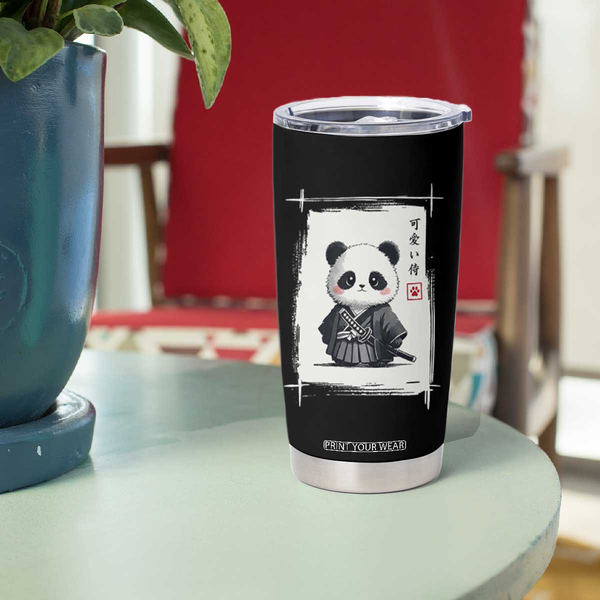 Kawaii Anime Samurai Panda Tumbler Cup Vintage Sumi-e Japanese Art Funny Panda Lovers TS10 Print Your Wear