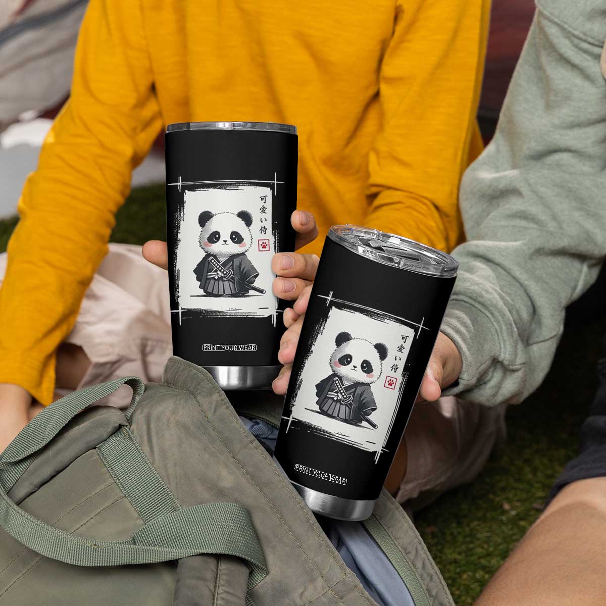 Kawaii Anime Samurai Panda Tumbler Cup Vintage Sumi-e Japanese Art Funny Panda Lovers TS10 Print Your Wear