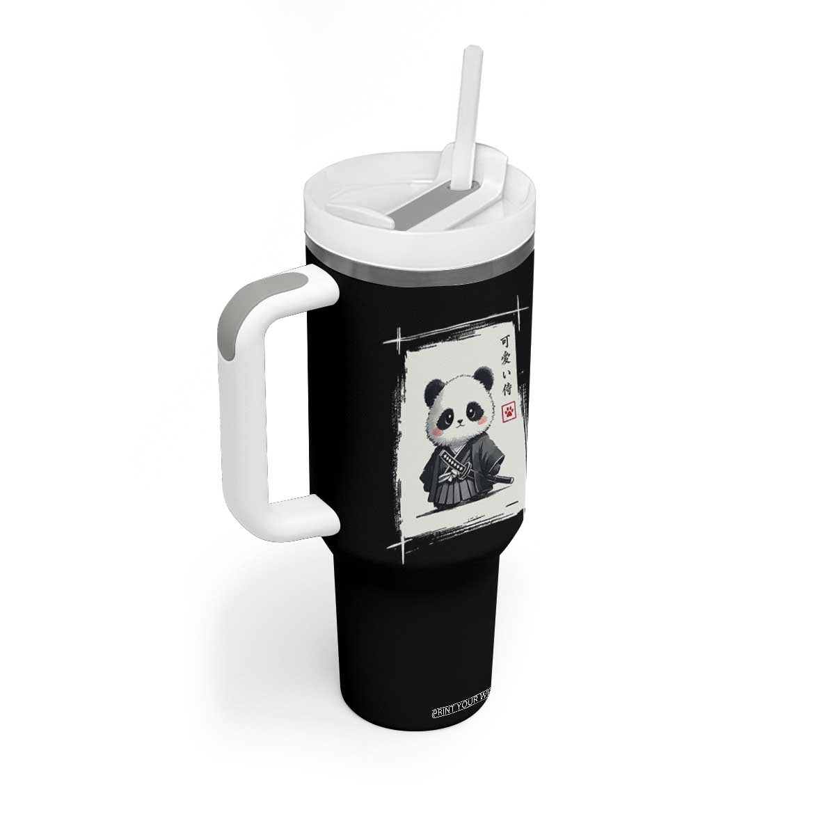 Kawaii Anime Samurai Panda Tumbler With Handle Vintage Sumi-e Japanese Art Funny Panda Lovers TS10 Print Your Wear