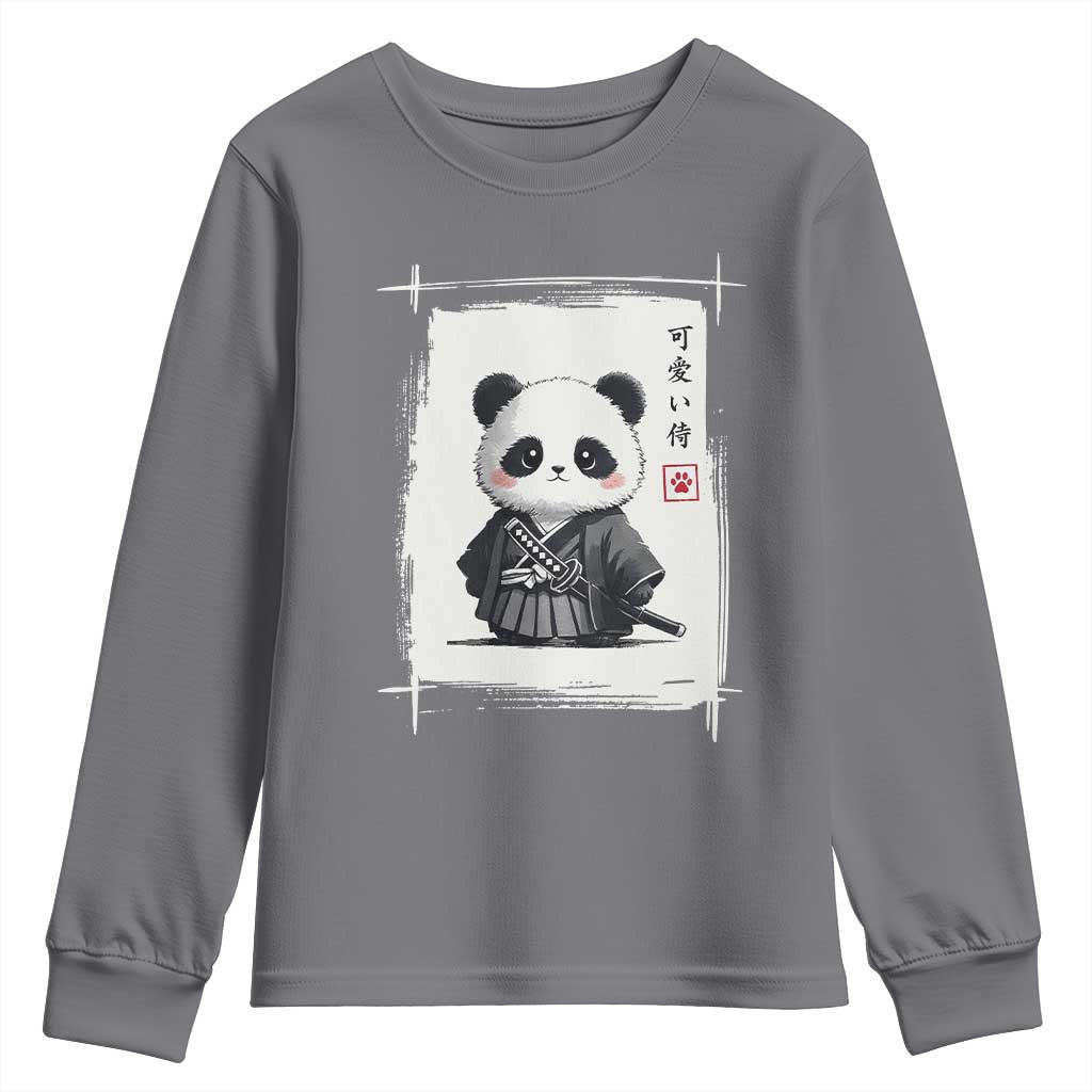 Kawaii Anime Samurai Panda Youth Sweatshirt Vintage Sumi-e Japanese Art Funny Panda Lovers TS10 Charcoal Print Your Wear
