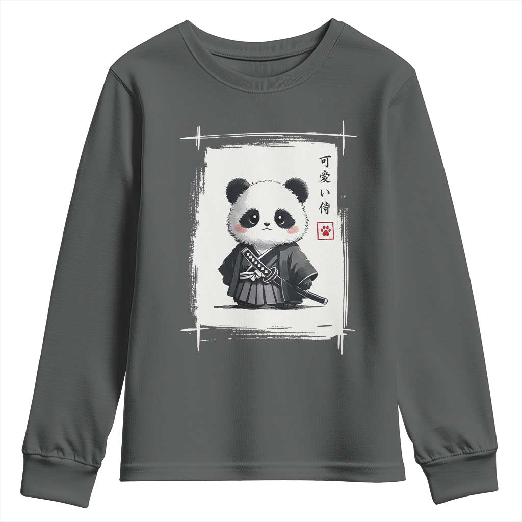 Kawaii Anime Samurai Panda Youth Sweatshirt Vintage Sumi-e Japanese Art Funny Panda Lovers TS10 Dark Heather Print Your Wear