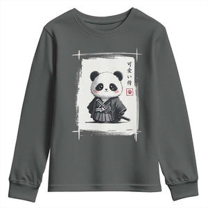 Kawaii Anime Samurai Panda Youth Sweatshirt Vintage Sumi-e Japanese Art Funny Panda Lovers TS10 Dark Heather Print Your Wear