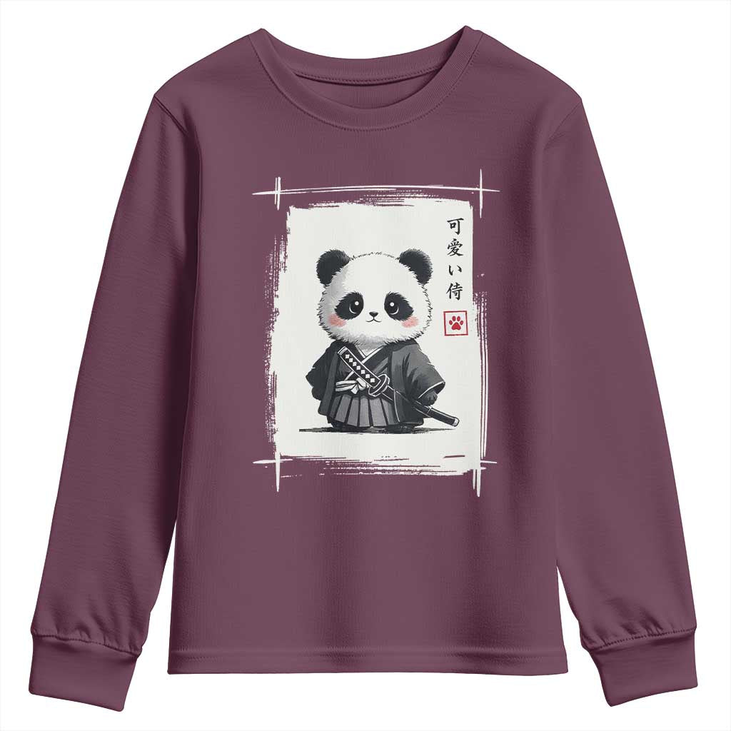 Kawaii Anime Samurai Panda Youth Sweatshirt Vintage Sumi-e Japanese Art Funny Panda Lovers TS10 Maroon Print Your Wear
