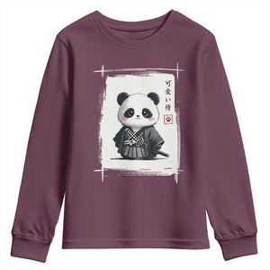 Kawaii Anime Samurai Panda Youth Sweatshirt Vintage Sumi-e Japanese Art Funny Panda Lovers TS10 Maroon Print Your Wear