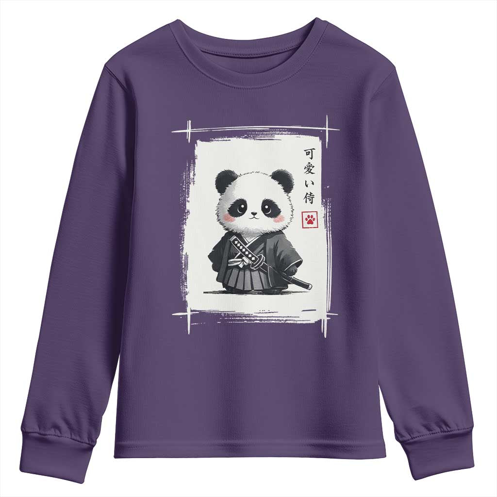 Kawaii Anime Samurai Panda Youth Sweatshirt Vintage Sumi-e Japanese Art Funny Panda Lovers TS10 Purple Print Your Wear