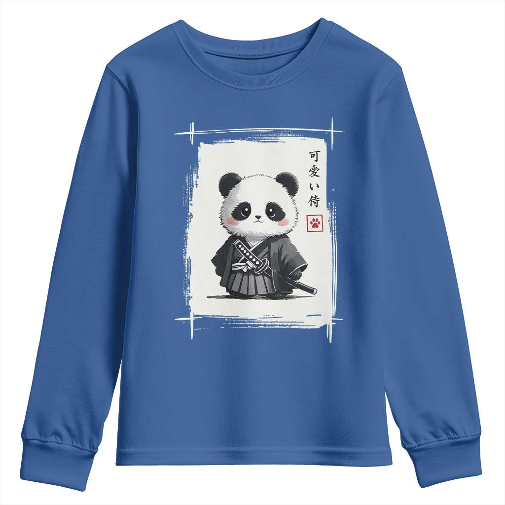 Kawaii Anime Samurai Panda Youth Sweatshirt Vintage Sumi-e Japanese Art Funny Panda Lovers TS10 Royal Blue Print Your Wear
