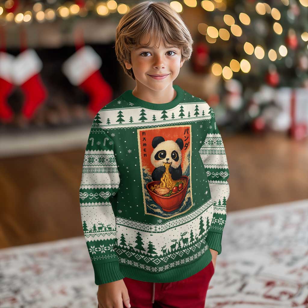 Kawaii Anime Panda Ramen Ugly Christmas Sweater Funny Japanese Noodles Anime Lovers TS10 Forest Green Beige Print Your Wear